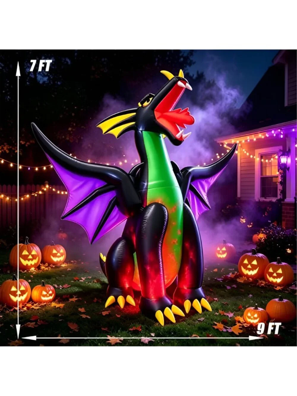 9Ft Long Halloween Inflatable Giant Fire & Ice Dragon Decoration